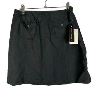Larry Levine Sport Black Linen Button Waist Mini Skirt 8